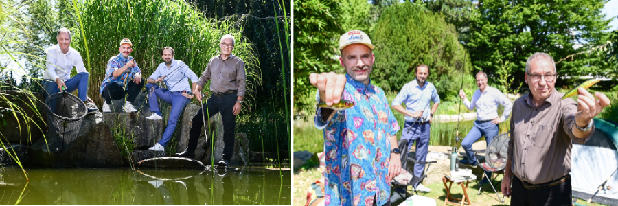 Die Kooperationspartner gemeinsam im Japanischen Garten der Messe Berlin: Alexander Seggelke und Steffen Quinger vom DAFV mit Mario Tobias, CEO Messe Berlin und Felix Steinacker, ANGELWELT BERLIN.